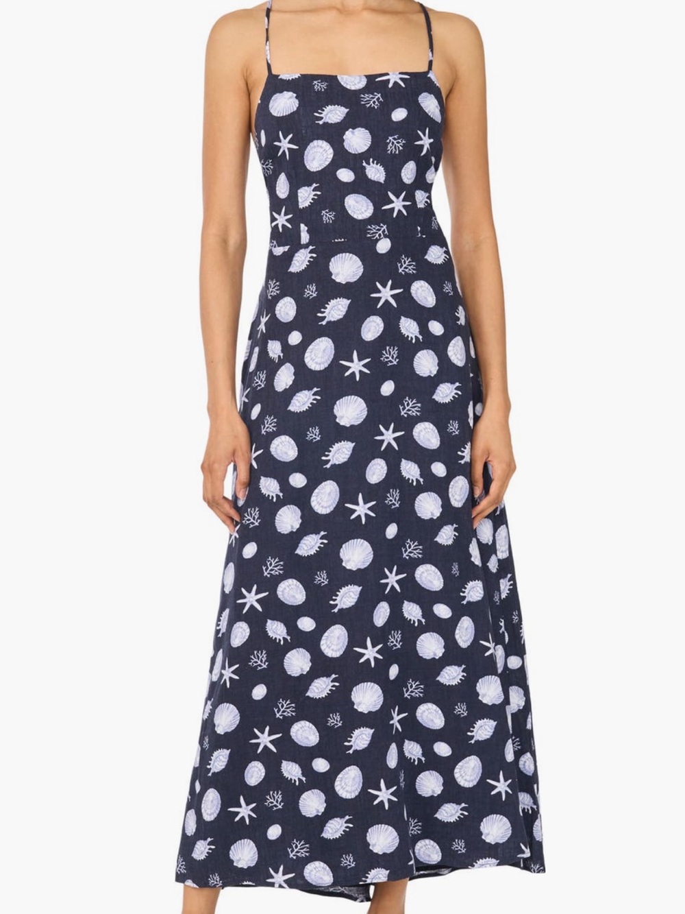 NWOT 1.State Navy Cami Maxi Dress with Seashell Print